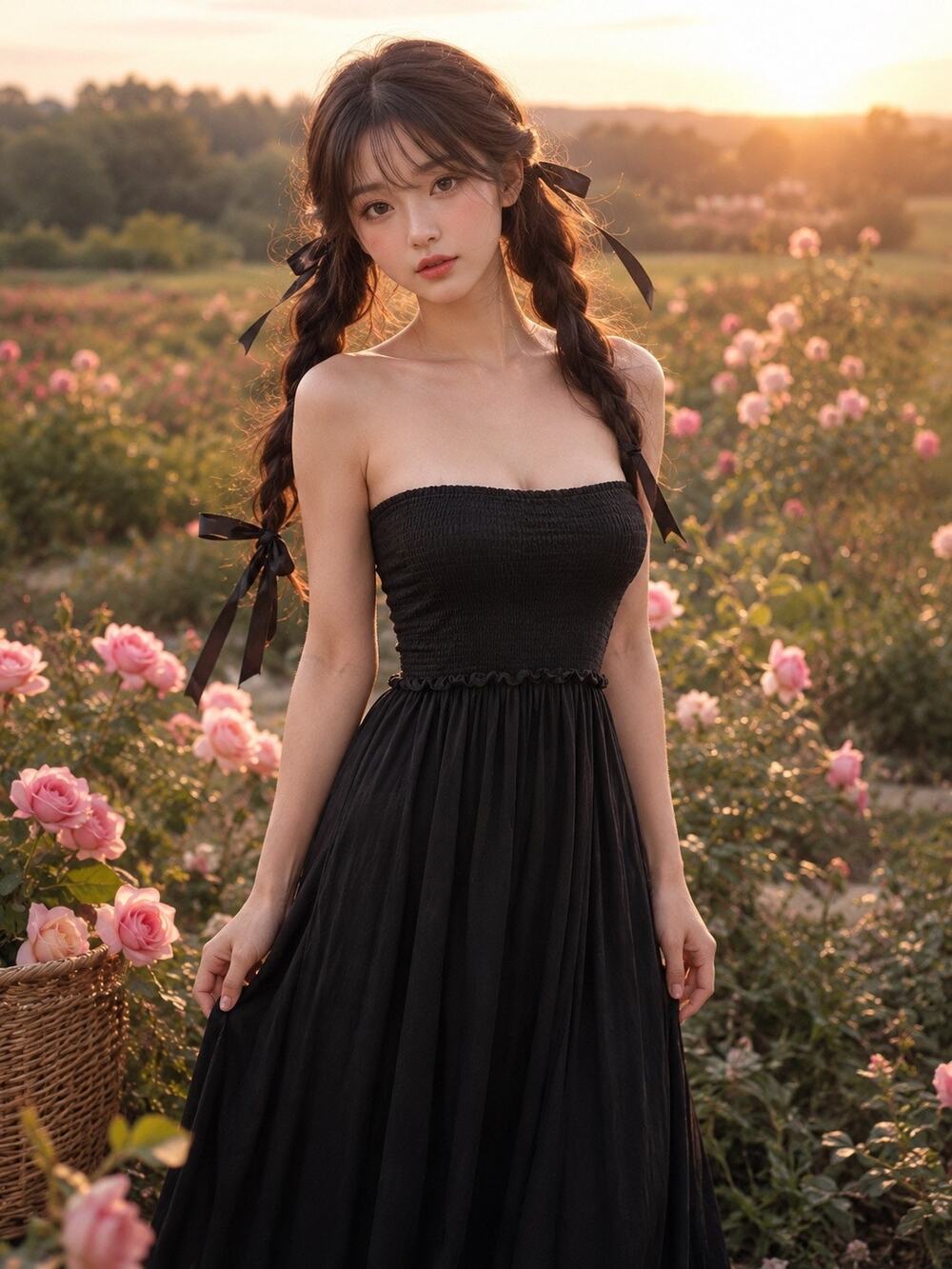 Moonlight Summer Stroll strapless smocked flowy maxi dress sm